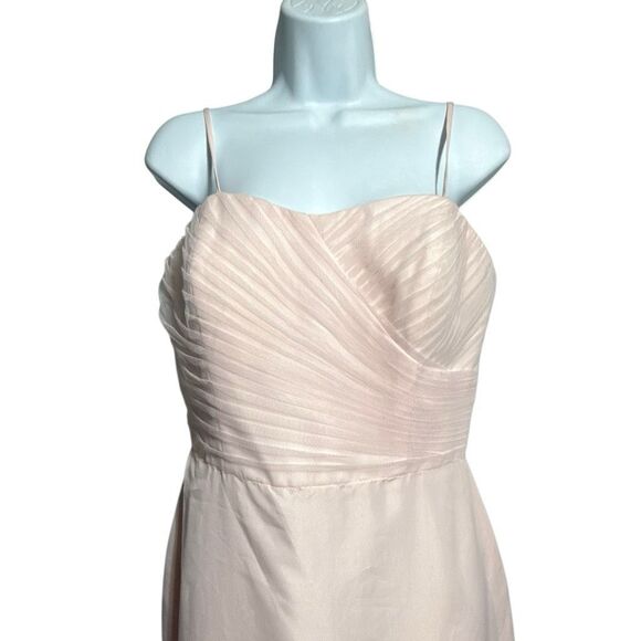 Blush Pink Satin Maxi Dress with Pleated Bodice - Picture 2 of 11